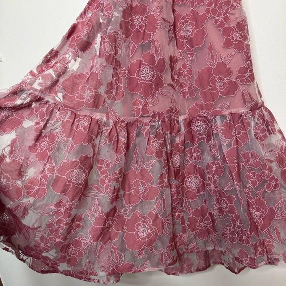 Lulus Feeling Like Forever Rose Jacquard Organza Lace-Up Midi Dress rose small - Picture 12 of 15
